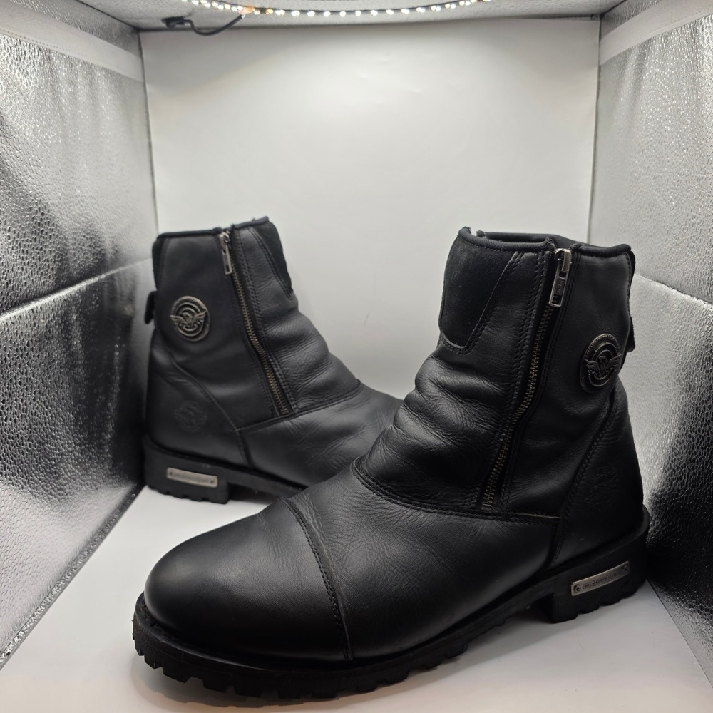 Milwaukee Leather Mens MBM102 Black Leather Dual Zipper Biker Boots Size 14